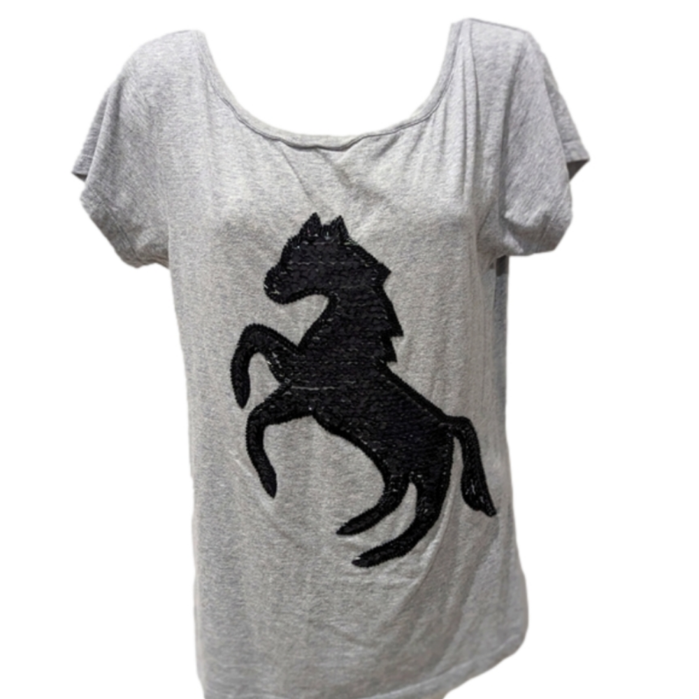 FC Jeans grey tee with black sequined horse